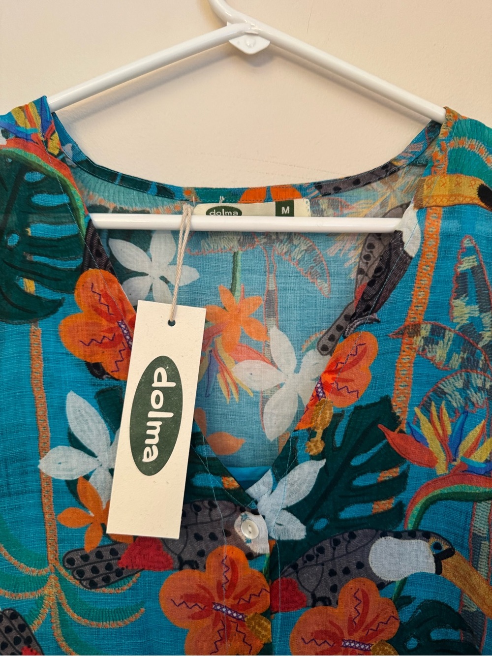 Dolma Women’s Medium Gauze Cotton Tropical Toucan Print Midi Dress NWT Boho - Picture 5 of 8